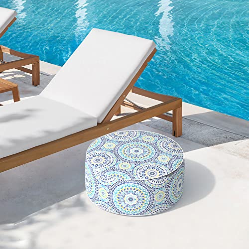 Twlear Indoor/Outdoor Inflatable Ottoman D21 X H9 Inch, Round Footstool Inflatable Foot Rest Ottoman With Handle, Portable Ottoman Pouf For Patio, Garden, Camping, Home, Delancey Lagoon #TOP2