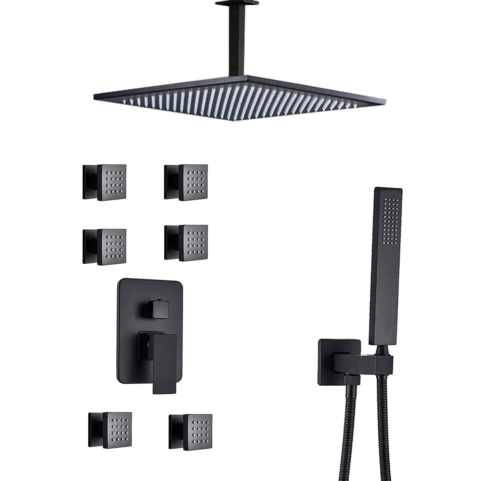Buy GLYYRLR Rain Shower System Black Shower Faucet Set with 6 Body