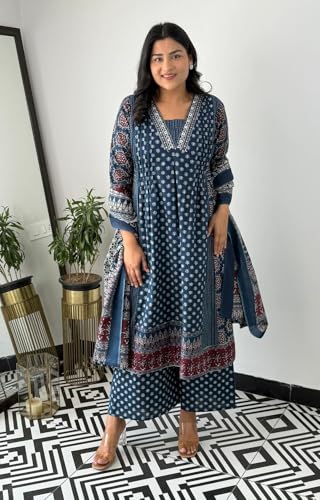 Image of KLOSIA Women Printed Anarkali Kurta and Pant Set with Dupatta