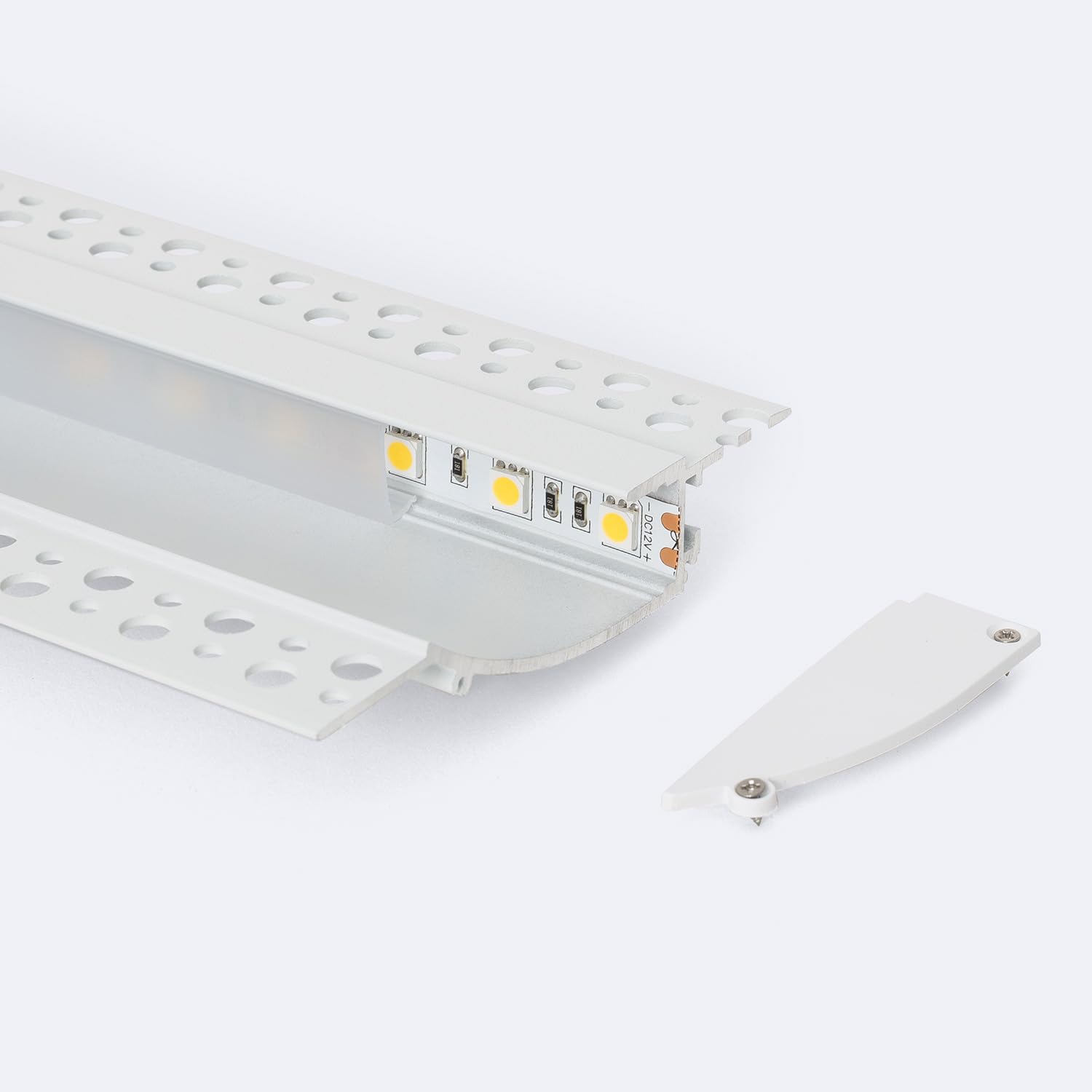 LEDKIA LIGHTING Profilo Alluminio da Incasso per Cartongesso 2m per Striscia LED fino a 12mm Bianco 2 m Semitrasparente