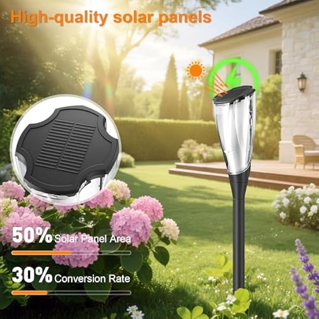 Solar Flame Lights Outdoor¡ª Torch Lights with Flickering Flame, Waterproof Landscape Garden Pathway Light, Solar Torches for Outside Patio Pathway Yard Decorations (4 Pack)