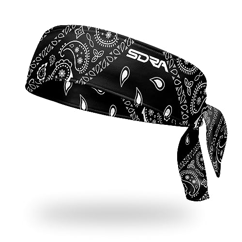 Suddora Paisley Print Bandana Headband, Multi-Sport Boho Style Bandana for Indoor Outdoor Use, Breathable & Non-Slip Fabric, Unisex Head Accessory for Bikers, Halloween (Black Tie)