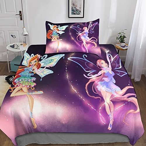 Glamifirsto Winx Beauty Housse De Couette Single（135x200cm） 3D Parure De Lit avec Taies d'oreiller , Housse De Couette Microfibre, Magical Girl