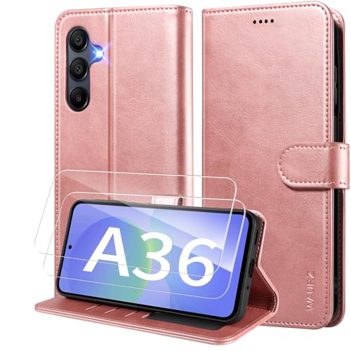 WAURZ Coque pour Samsung Galaxy A36 5G Etui Coque avec 2 Verre Trempé Porte Carte Clapet à Rabat Portefeuille Cuir Case Housse Protection Flip Cover Étui...