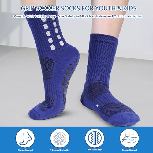 3 Pairs Kids Grip Soccer Socks Cushioned Non Slip Football Athletic Sports Socks for Boys Girls3