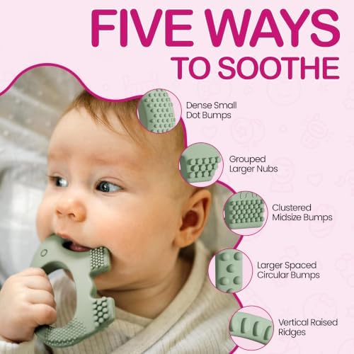 Teething Toy for Babies Age 0 to 6 Months - Baby Elefun 5x Pain Relief Smart Teether - Zero Developmental Delay Silicone Baby Teething Toy Ring - Cute Infant Shower Gift Chew Toys for Babies — view 2