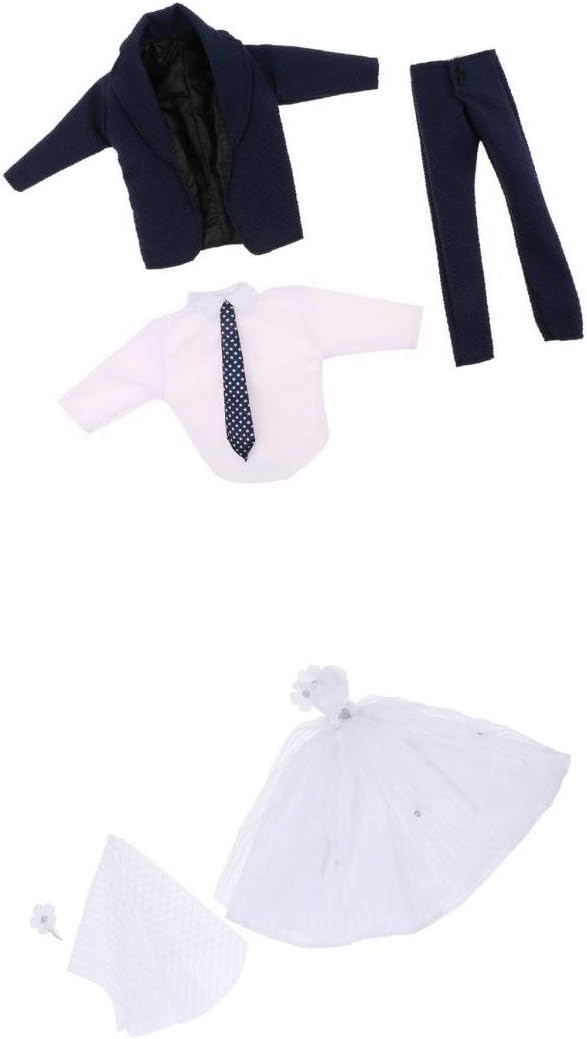 WINTI DIY Gorgeous and Beautiful Doll Wedding Outfits Set Party Clothing Suits for Barbie Couple 11.8 inch