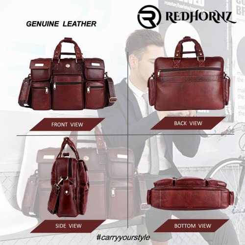 Image of Genuine Bombay Leather 16 inch Laptop Office Messenger Bag for Unisex /Professionals (L=16.5,B=8,H=12 inch, Bombay Brown) (BROWN)