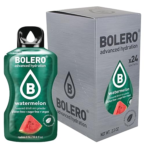 Bolero Drink - 24 bolsitas de 3 g de fruta preparada en polvo soluble para bebida fresca en agua, 72 gramos endulzado con stevia (Watermelon)