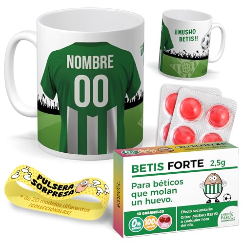 Taza Personalizada con Nombre Camiseta Betis Fútbol | Pack con