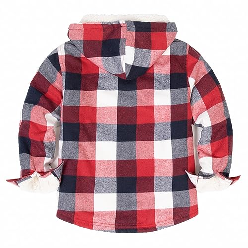 Image of ThCreasa Boys Plaid Flannel Jackets Sherpa Lined Zip Up Long Sleeve Warm Flannel Shirt with Hood
