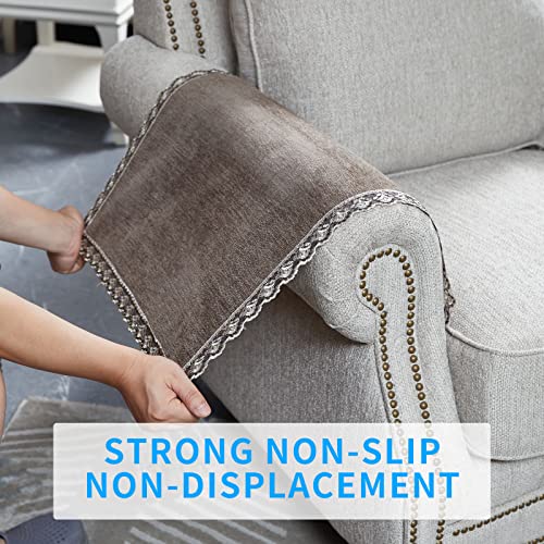 Minjiatex Couch Arm Covers,Non-Slip Lace Sofa Arm Covers Set Of 2 Washable Sofa Armrests Covers For Living Room Recliner Chair Arm Covers Protectors For Leather Sofa Armrest Slipcover (Hzw-Brown) #TOP3