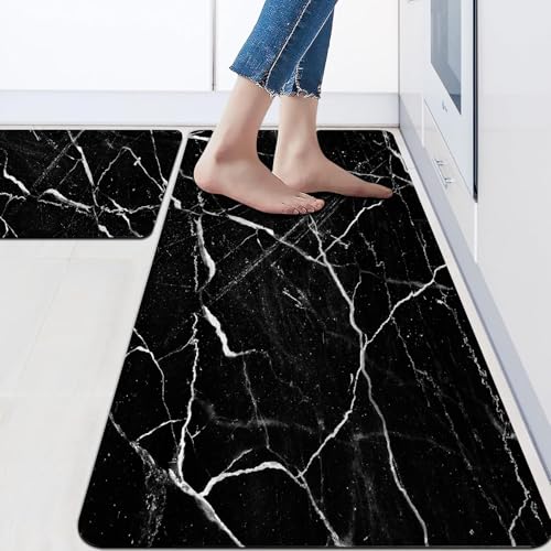 Mrcrypos Black Marble Kitchen Mat for Floor Anti Fatigue Kitchen