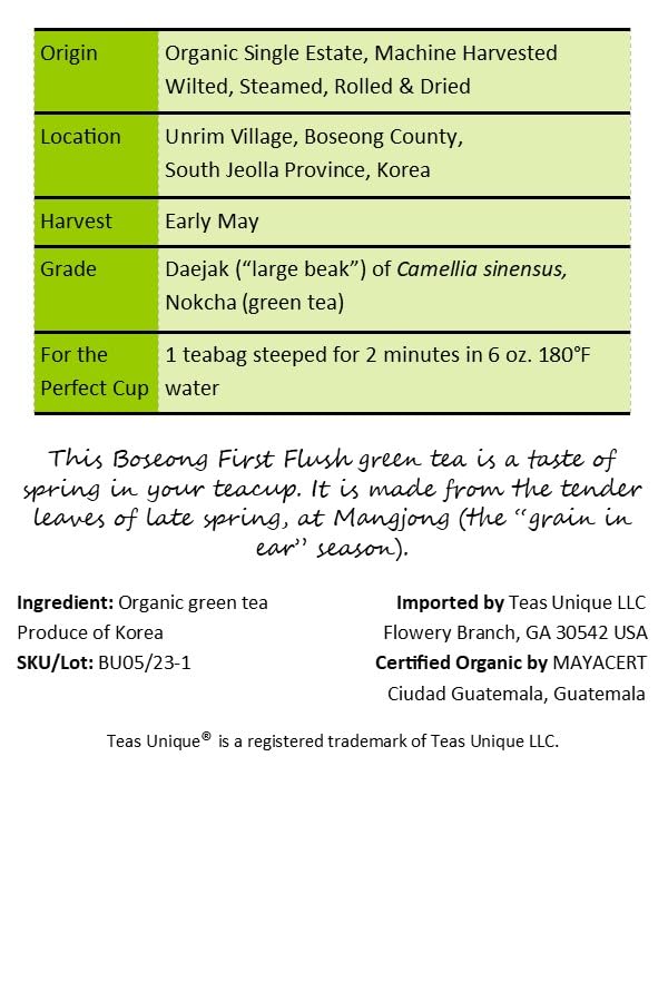 Miniatura 2 de Teas Unique Té verde coreano Boseong First Flush 25 bolsas de té (1.76 oz)