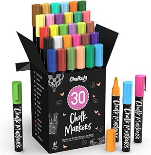 Liquid Chalk Pens (30 Pack 6mm) Pastel + Neon Chalk Markers - Erasable Dry Erase Pen for Blackboards, Chalkboard, Window, Glass - 6mm Reversible Bullet & Chisel Tip