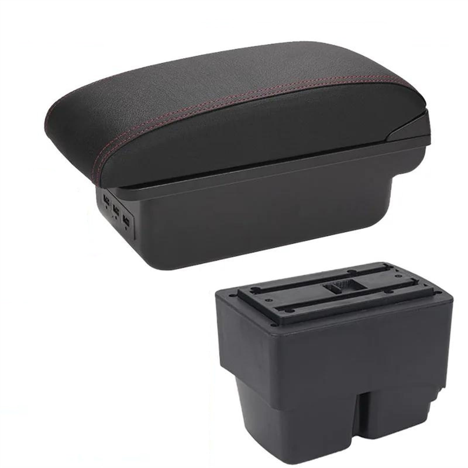NMJLQW Storage Rack Car Center Console Storage Box Multifunctional Storage Box Interior Accessories For Fiesta(B1 Black red 3USB)