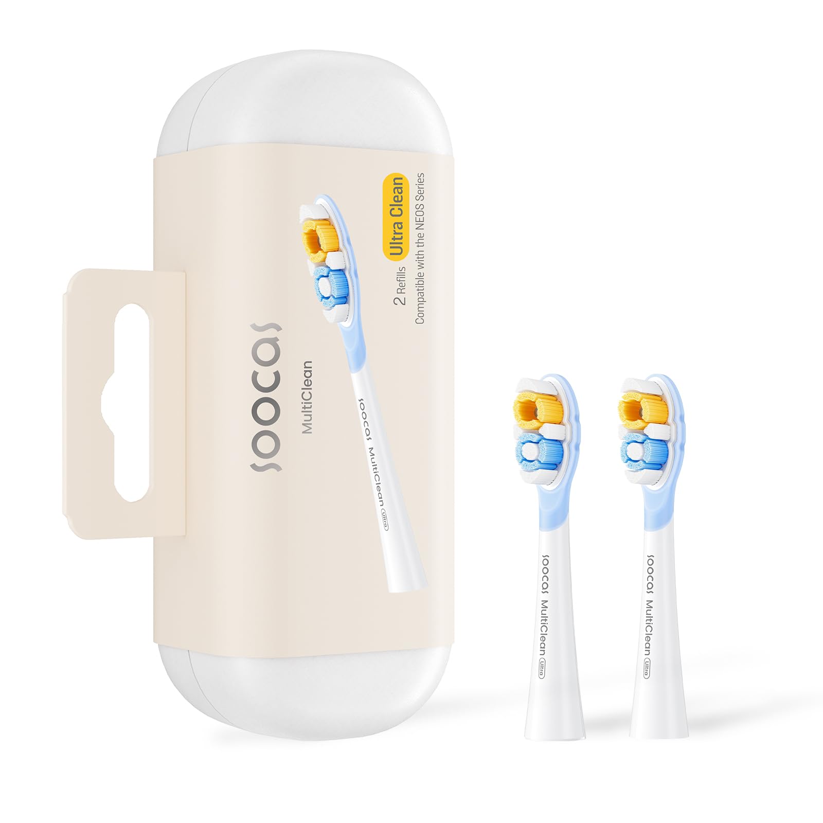 Soocas Multiclean Ultra Clean Zahnbürstenköpfe - 2 Ersatzbürsten, kompatibel mit NEOS II und NEOS II Ultra Elektrozahnbürsten, Weiß