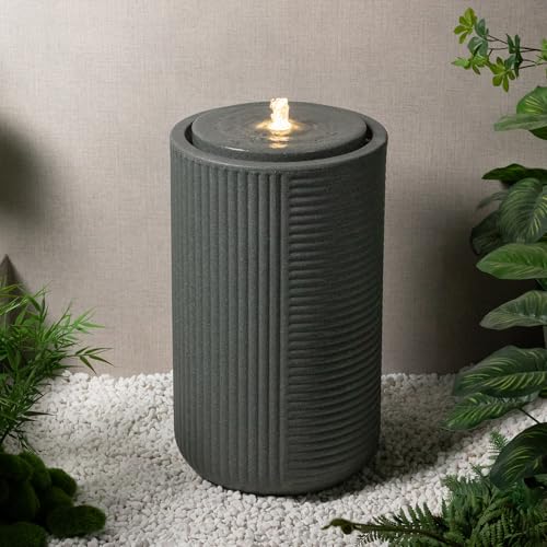 Puulye 23.22' H Outdoor Water Fountain Made with Eco-Friendly Recyclable Materials, Polyethylene Tall Round Bubbler Outdoor Fountain, Garden Decor with LED Light & Pump for Patio, Porch, Backyard