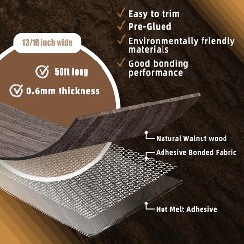 Image of GSCIT Club Walnut Edge Banding, 13 /16 inch x 50ft roll of Veneer Edge Banding - Pre-glued Flexible, Real Wood Tape for Cabinet Repair & Furniture Restoration