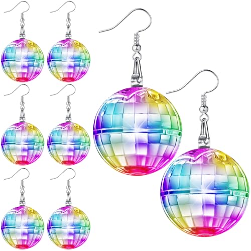 Henoyso 4 Pairs Light up Disco Ball Earrings for Women 70s 80s Jewelry LED Light Glow Earrings for Women Girls Disco Jewelry Gifts Bachelorette Dance Costume Accessories