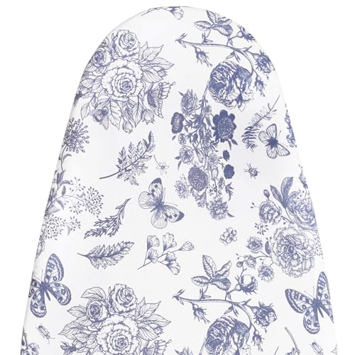 MinoCino Ironing Board Cover and Pad 18“x49”(125x45cm), Iron Board Cover with 6mm Thick Felt Padding, Drawstring, Hook and Loop Fasteners, Floral & Butterflies by MinoCino - Used condition - CA$22.43