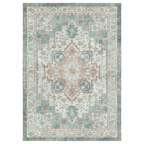 Image of Printed Cotton Carpet for Living Room Size 2x8 feet | Anti-Slip Floor Rug | Washable & Durable | Modern Design Home Decor Color- Cyan