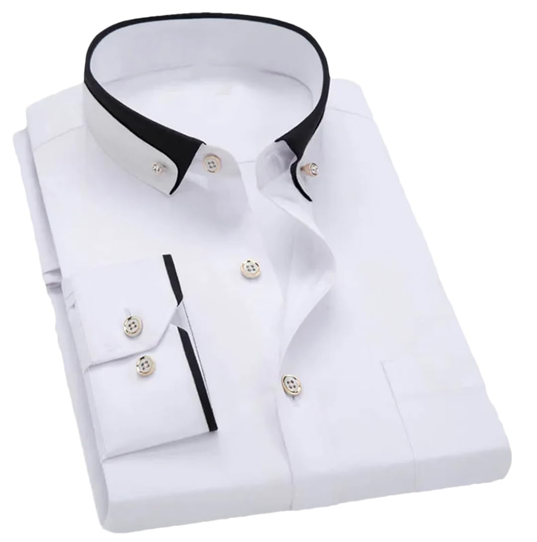 Pegsmio Men's White Business Dress Shirt Spring Autumn Formal Button Down Collar Dress Shirts
