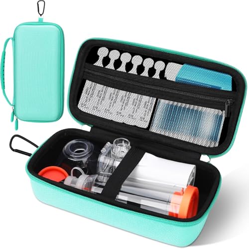 Image of Asthma Inhaler Case, Portable Nebulizer Organizer, Travel-Ready with Mesh Pocket, Double Zippers, Silicone Handle, Kids and Adults, Stylish Green