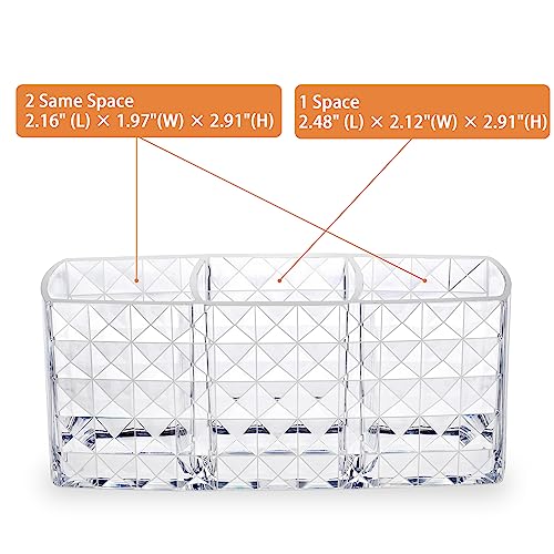 Image of MOSIKER Makeup Brush Holder for Vanity,Acrylic Clear Small Compact Nail Hair Lip Liner Brush Pen Organizer with 3 Slots