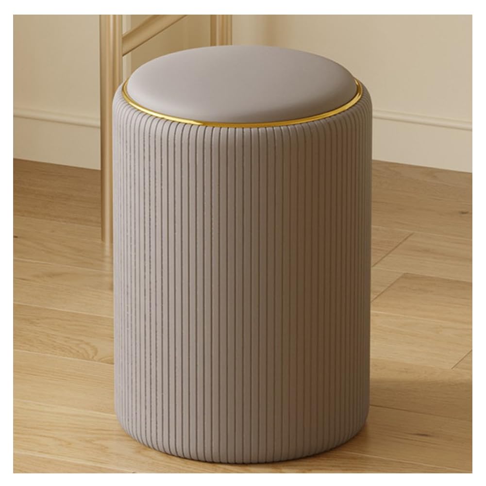 Baul Almacenaje Dormitorio, Reposapiés Redondo de Cuero Otomano Taburete de Tocador Acolchado Taburete Almacenaje para Sala de Estar, Dormitorio, Entrada, Sofá Grey