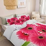Generisch Realistische Fotografie Bettwäsche 180 x 200 cm Weiches Hypoallergenes 3teiliges Wendebettwäsche, Bügelfrei Knitterfrei Rosa Gerbera Strauß Bettbezug Set für Kinder Jugendliche Erwachsene