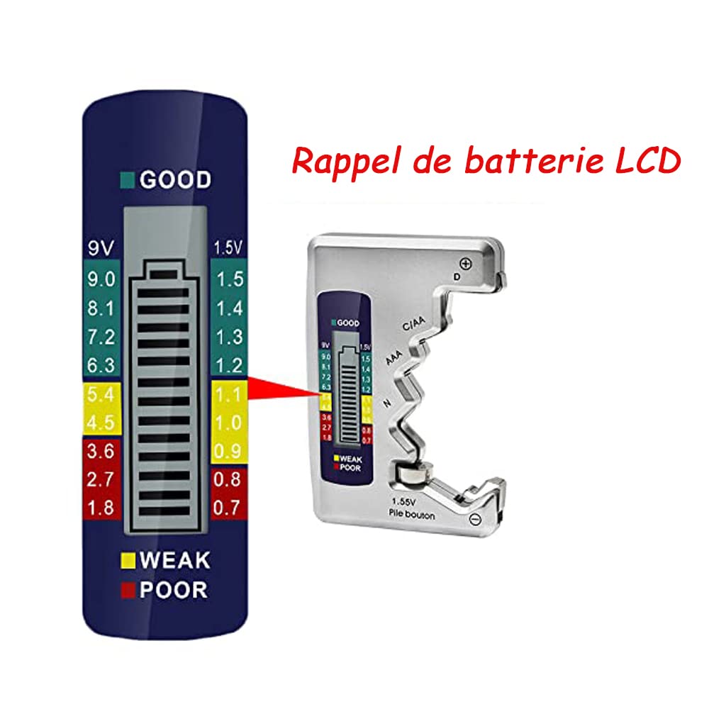 Mesee Universel Testeur de Piles Numérique Digital - Vérificateur de Batterie Portable pour AA AAA C D N 9V 1.5V Piles Bouton