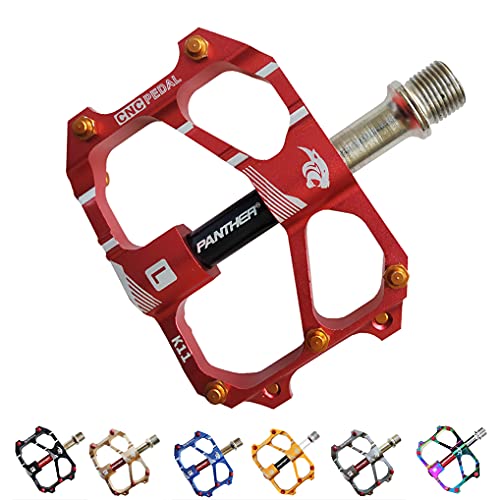PANTHER (パンサー) 自転車ペダル 台湾製 シールドベアリング3つ搭載 9/16インチ カラーアルマイト CNC加工 アルミ合金 クロモリ軸 耐久性 滑り止め 高強度 軽量 薄型 左右セット 競技用 両面踏み ロードバイク クロスバイク BMX マ