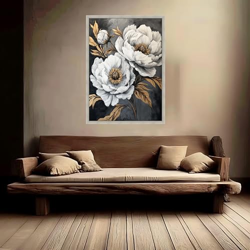 Toile de pivoines blanches pour illuminer un mur sombre sans cadre - 2