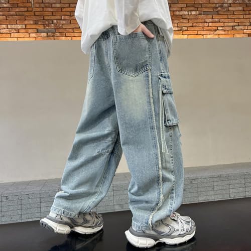 Boys Cargo Jeans Baggy High Waist Hip Hop Denim Pants Teen Lightweight Streetwear Y2K Oversized Cute Trousers3