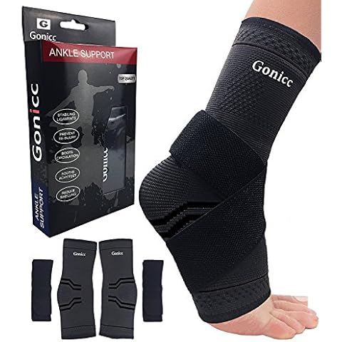 gonicc Professional Foot Sleeve Pair(2 Pcs) with Compression Wrap Support(Middle, Black), Breathable, Stabiling Ligaments, Prevent Re-injury, Ankle Brace, Volleyball Protective Gear Ankle Guards Cover