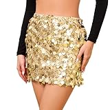 JASGOOD Sequin Skirt for Women Stretchy Bodycon Mini Sparkly Glitter Shiny Skirts Night Out Party, Champagne Gold, Small