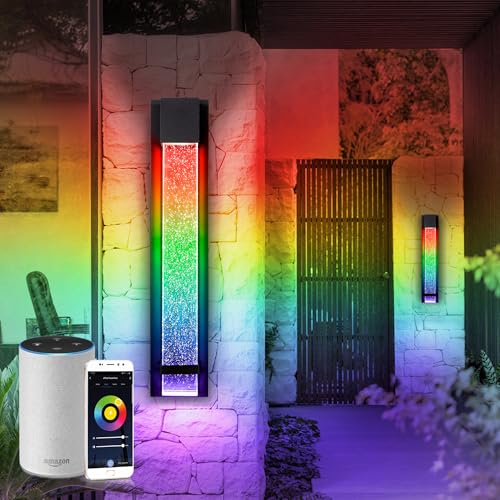 Image of ASD LED 24 inch Bubble Glass Wall Light Fixture, Outdoor & Indoor Seeded Sconce | RGBW, Smart, Waterproof, ETL Listed | 9W 250LM 3000-5000K 100-277V | Exterior Lantern, Porch Lighting | Black, 2 Pack