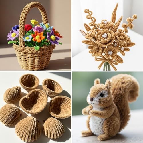 Image of Caydo 200 Pieces Light Brown Pipe Cleaners | Thick Fluffy Chenille Stems for Making Arts & Crafts Projects and Festival Decorations