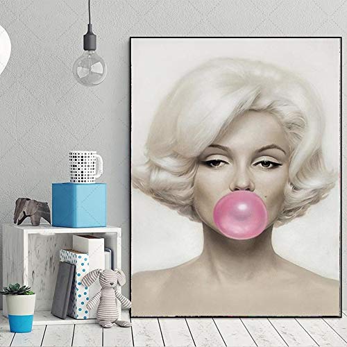 Five-Seller Cuadro De Figuras Marilyn Monroe, Impresiones De Chicle Rosa, Carteles, Cuadros De Pared para Sala De Estar, Arte De Pared, Decoración Moderna para El Hogar (1,30_x_45_cm(Sin Marco))
