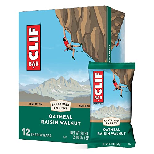 CLIF BARS - Energy Bars - Oatmeal Raisin Walnut - Made with Organic Oats - Plant Based Food - Vegetarian - Kosher (2.4 Ounce Protein Bars, 12 Count) Packaging May Vary