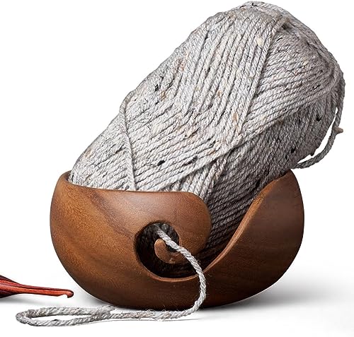 Image of Furls Handmade Wooden Yarn Bowl for Knitting and Crochet in Teakwood (Large (7 inch x 7 inch x 5 inch))