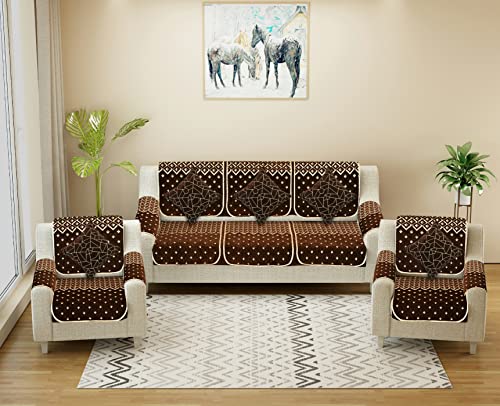 Image of Premium 5 Seater Printed Sofa Cover Set 3,1,1 Seater 10 Pieces Sofa Back Slip Panels, Protector for Single Seater (Sky Blue, 3+1+1 with Cushion Covers & Arm Cover)