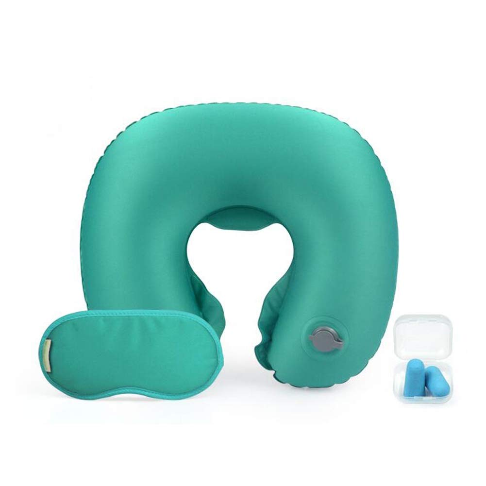Coussin gonflable portatif pour cou MMD vert en velours de confort