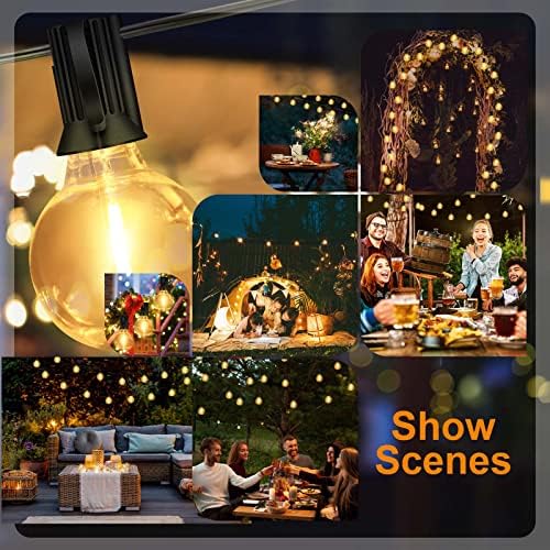 Outdoor Lights Mains Powered, Festoon Lights Outdoor 15M/50FT, Waterproof IP45 Garden Lights Warm White with 25+2 Shatterproof 1W Bulb for Garden Party Decorations Camping and Gazebo (50FT)