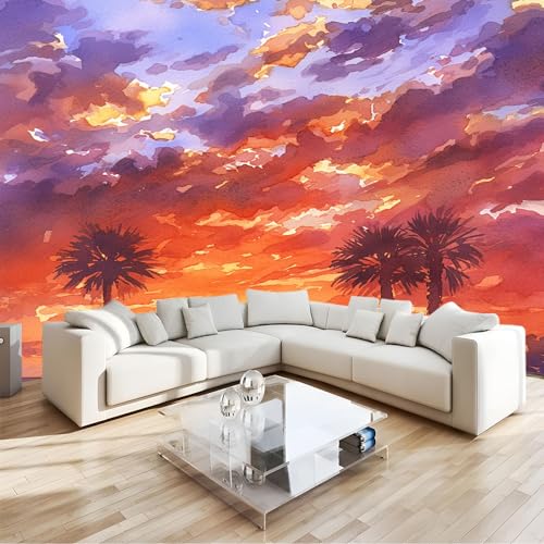 Fotomurale da Parete Vello Sfondo Murale Vista sul mare dipinta di tramonto Carta da parati fotografica 250x175 cm Moderne Decorazione Soggiorno Camera de Letto Sala Ufficio