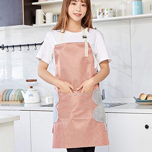 Image of KPNG Waterproof & Adjustable Durable Stripe Chef Bib Apron with Convenient Pocket and 2 Side Coral Velvet Towels Stitched, for Home Kitchen, Grill, Cooking, Restaurant. (Green, 2)