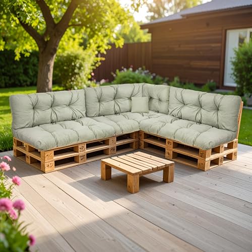 SLIPIO Euro Pallet Cushions FÜLLPRO+ Filling Weather-Resistant Pallet Cushions (Set of 8 pieces - 3X Back Cushions 120x40cm + 3X Seat Cushions 120x40cm)
