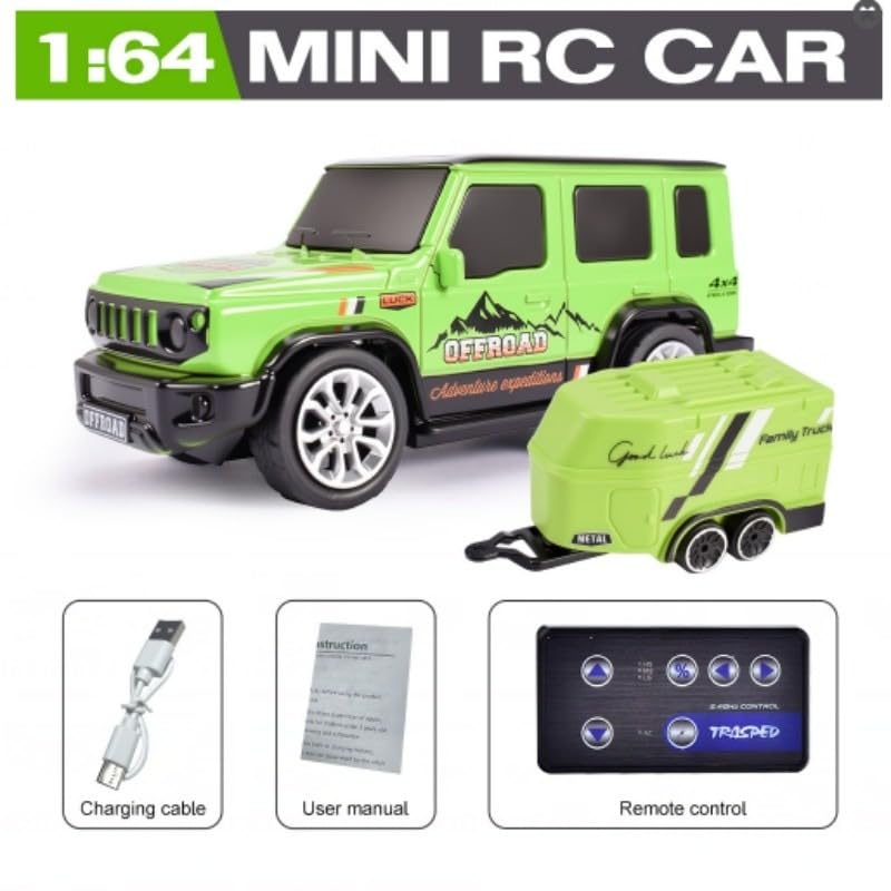 Image of PLUSPOINT 1:64 Mini RC Off Road Jeep with Camper Van LED Lights 2.4GHz Off-Road Remote Control Car 3 Speed Adjustable, USB Rechargeable Alloy RC Jeep for Kids & Adults Indoor /Outdoor Racing