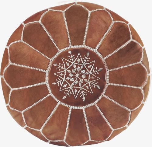 ALMADIH Leder Pouf marokkanische Leder Sitzkissen braun camel Used Look - Gefüllt geliefert 100% Handarbeit orientalische Bodenkissen Sitzsack Sitzpouf Fußhocker Lederkissen hellbraun (Ottoman nature)